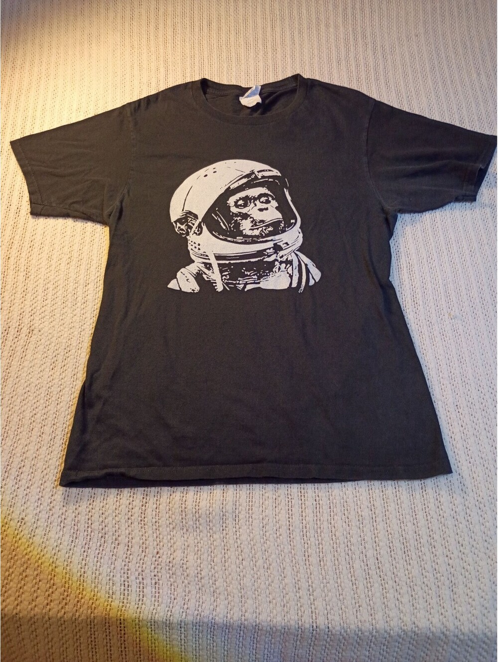 Port & Company Black T-Shirt with Astronaut Monkey Graphic Size Small